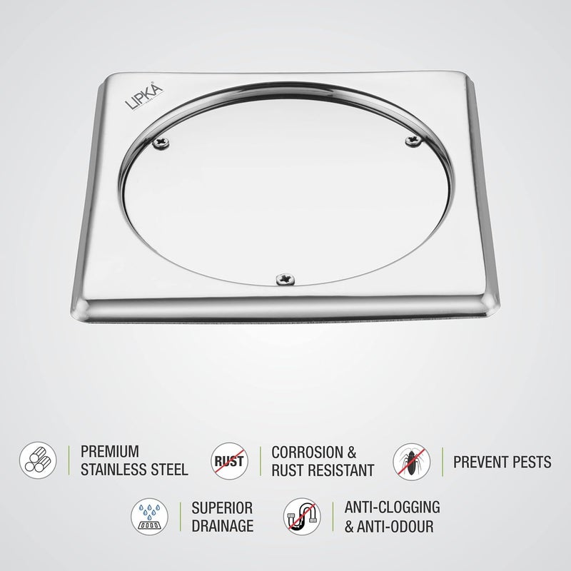Lipka LIPKA Sweep Out Square Floor Drain Premium Stainless Steel 5 x 5 Inches - Image 3