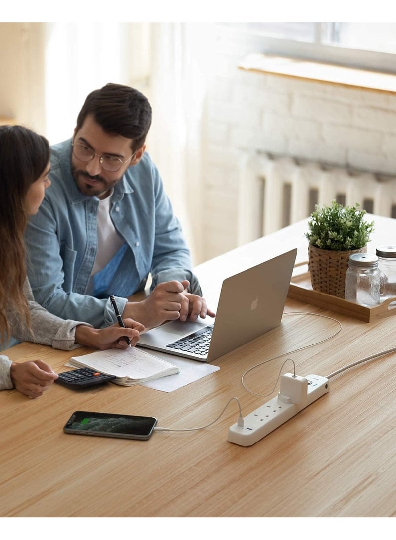 Power Max 7 in 1 Power Extension Socket Protector - 3 Wide Sockets with 2 USB-A Ports and 2 USB Type C Port, Flat Plug, Wall Mount, USB Charging Station for Office, Ideal for All Electronic Devices, 3 Meter White , PowerMax Power Strip  Get a 3-meter power strip with 3 outlets and 4 USB + USB-C ports. - Image 5