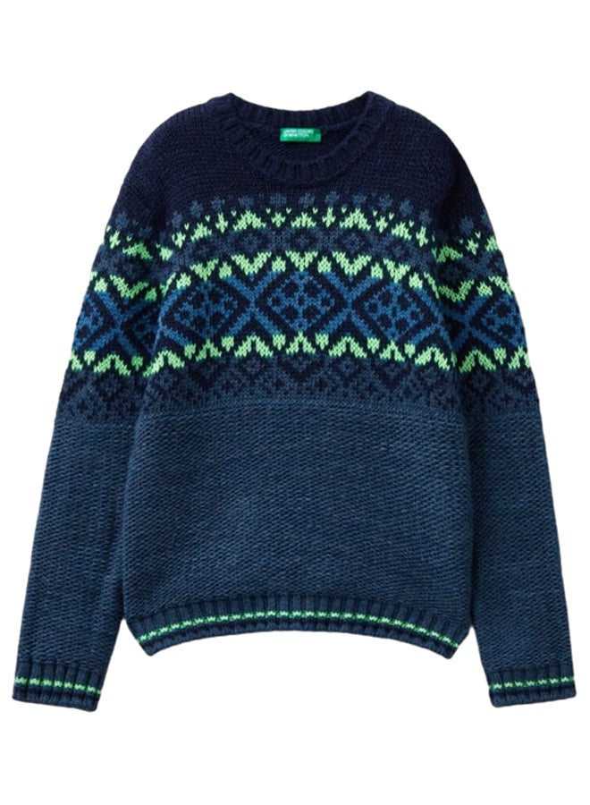 Benetton JACQUARD SWEATER WITH NEON DETAILS  - Image 1