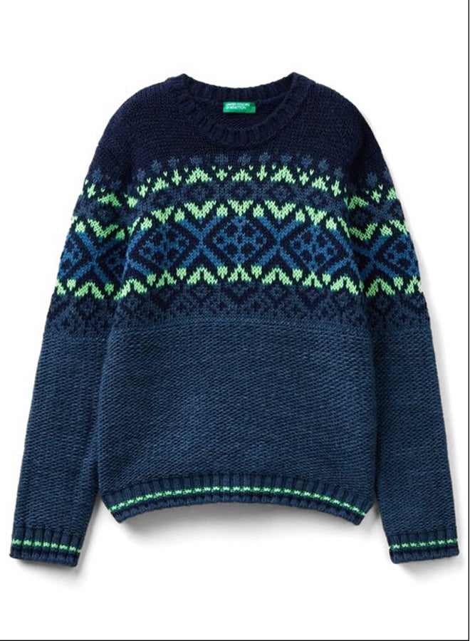 Benetton JACQUARD SWEATER WITH NEON DETAILS  - Image 2