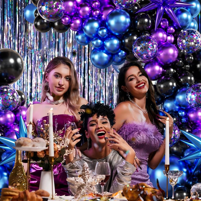 LANGASQUE Black Purple Blue Balloon Garland Arch Kit, 140Pcs Metallic Blue Purple Teal Balloons Confetti Balloons with Stars for Fun Play Party Decorations Baby Shower Engagement Birthday Party Decorations - Image 3