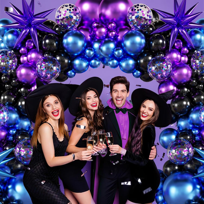 LANGASQUE Black Purple Blue Balloon Garland Arch Kit, 140Pcs Metallic Blue Purple Teal Balloons Confetti Balloons with Stars for Fun Play Party Decorations Baby Shower Engagement Birthday Party Decorations - Image 2