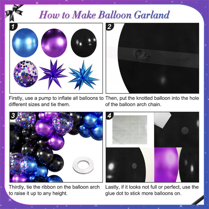 LANGASQUE Black Purple Blue Balloon Garland Arch Kit, 140Pcs Metallic Blue Purple Teal Balloons Confetti Balloons with Stars for Fun Play Party Decorations Baby Shower Engagement Birthday Party Decorations - Image 5