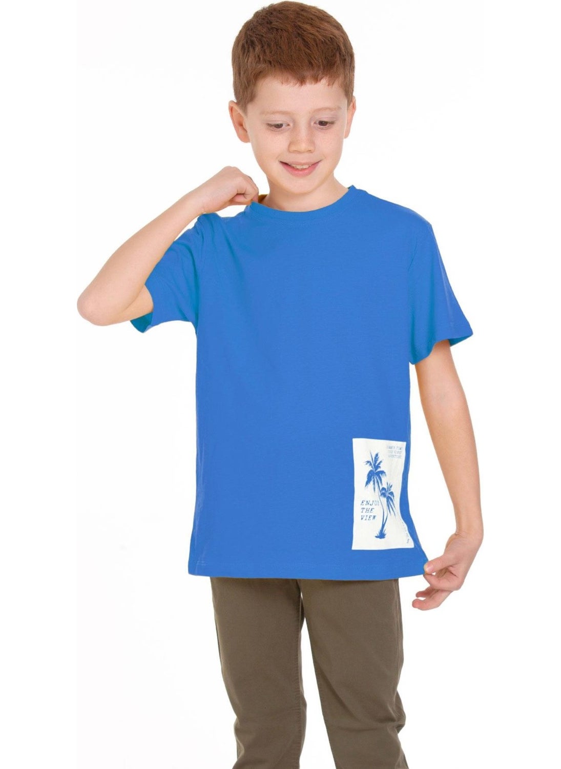 WEWE - Crew Neck Short Sleeve Palm Printed Blue Color Boy T-shirt - Image 1
