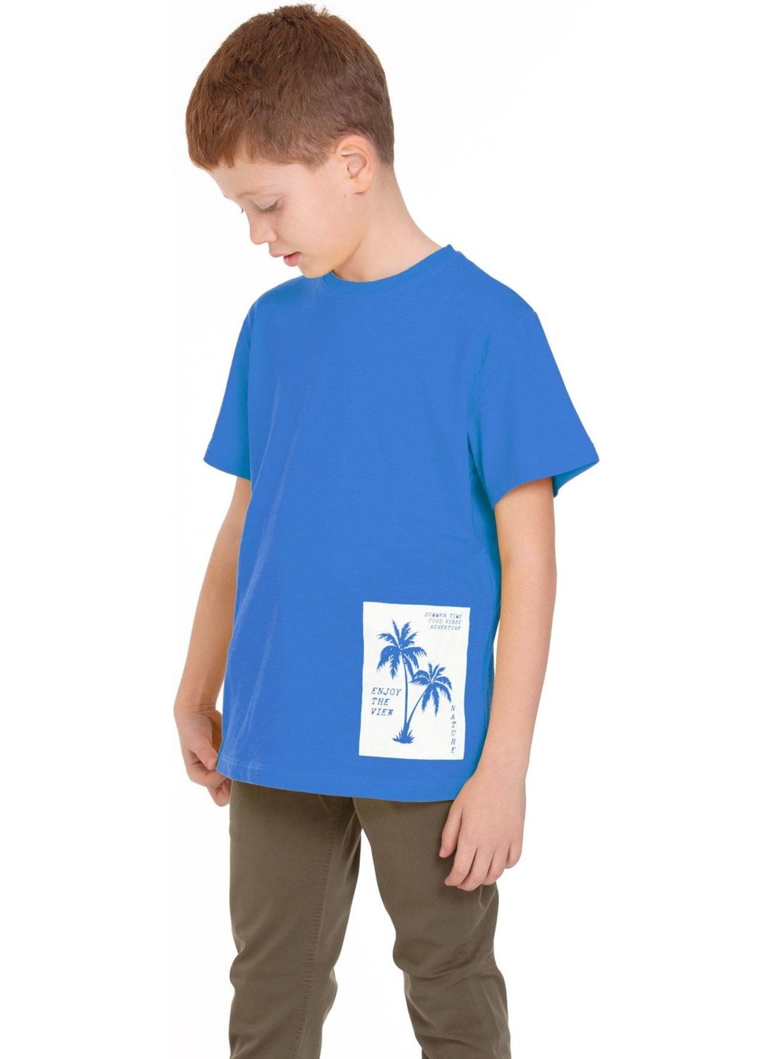 WEWE - Crew Neck Short Sleeve Palm Printed Blue Color Boy T-shirt - Image 1