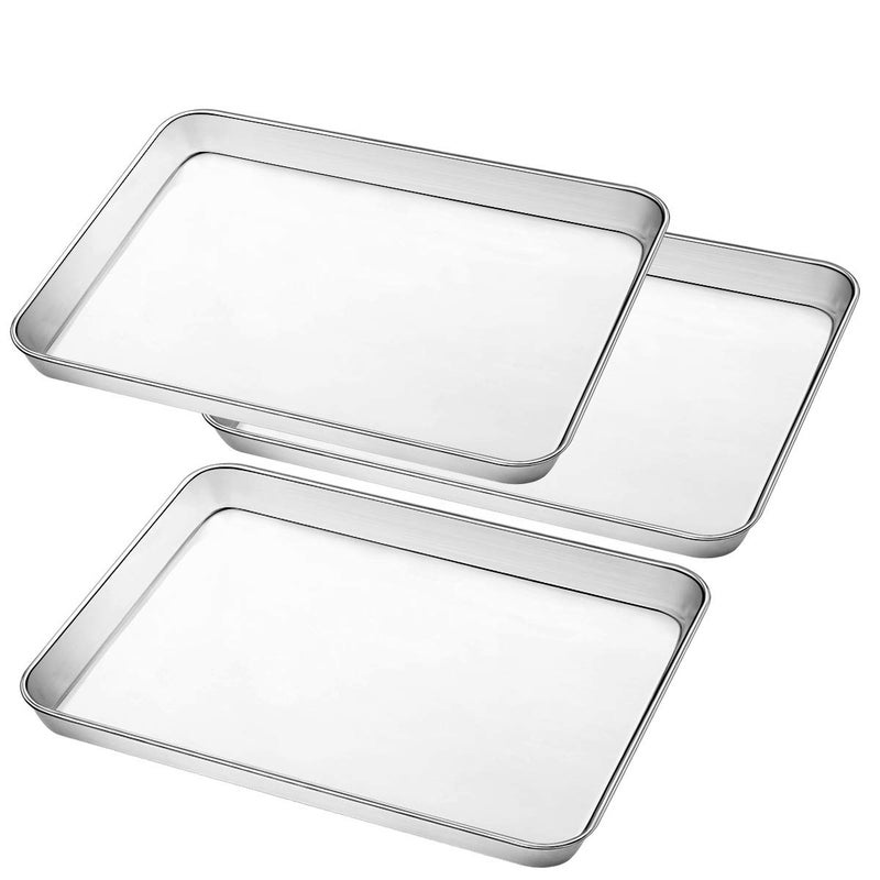 Stainless Steel Baking Pan Large Cookie Sheet Set for Toaster Oven Tray Pans by Umite Chef Superior Mirror Finish Easy Clean Dishwasher Safe 12 x 10 x 1 inch 3 Pieceset