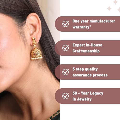 TARINIKA Antique Gold Plated Jhumka Earrings with CZ Stones & Pearls - Brass Fashion Jewelry for Women Traditional Pearl Jhumki Ethinic Style (Hansa Antique) - Image 4