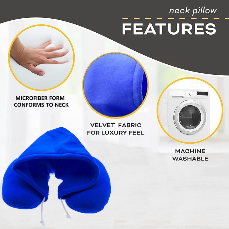 ATEVON ATEVON Travel Pillow with Hood Air Cushion Car Pillows for Comfort Sleep and Travel in Plane Flight Train Airplane for Men and Women Travel Accessory Pillow for Neck Support Pain Relief - Image 3