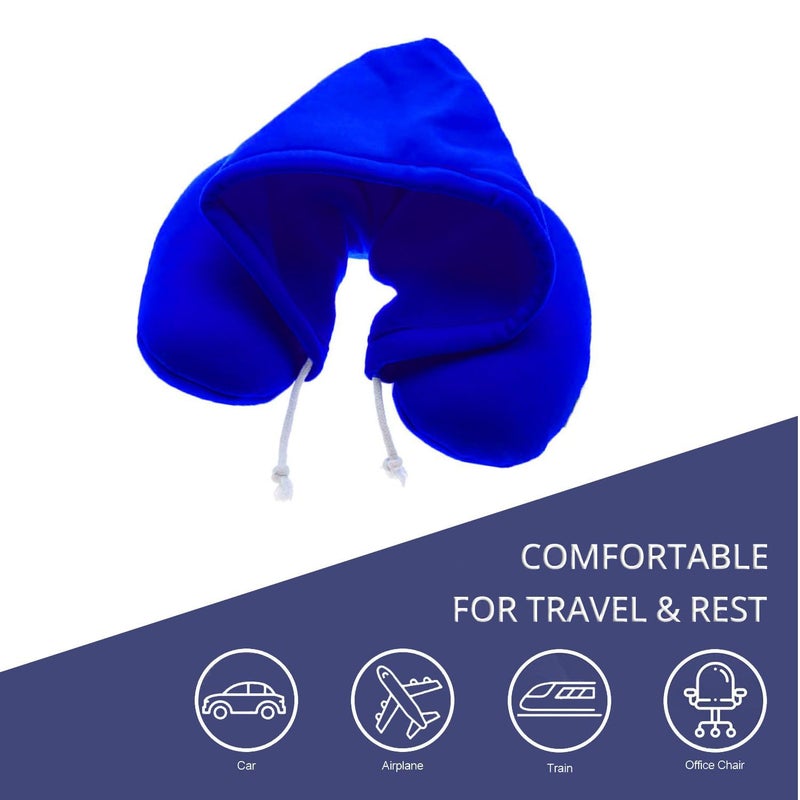 ATEVON ATEVON Travel Pillow with Hood Air Cushion Car Pillows for Comfort Sleep and Travel in Plane Flight Train Airplane for Men and Women Travel Accessory Pillow for Neck Support Pain Relief - Image 2