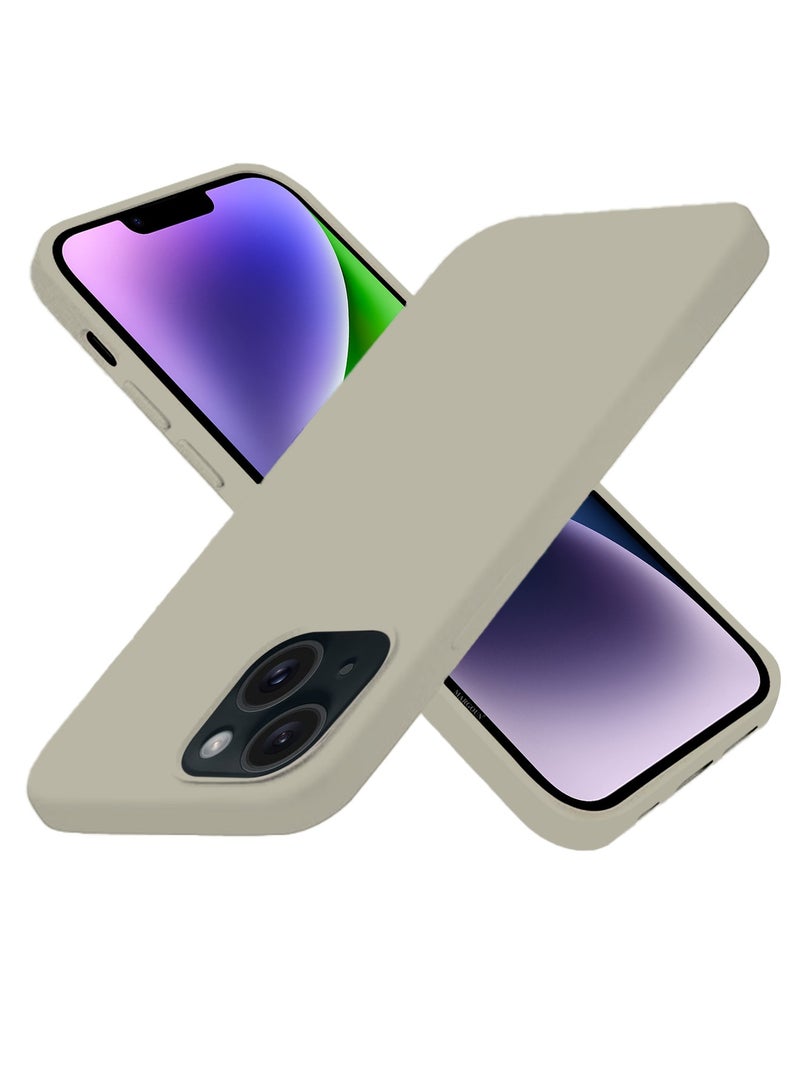 CATANES Silicone Case Cover for Apple iPhone 14 Plus, Slim Protective Cover with Microfiber Lining, Drop Protection - Natural Titanium - Image 3