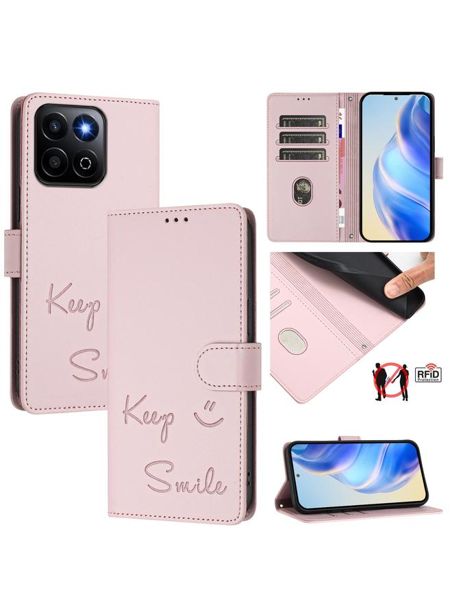 اس-توب جراب لهاتف Honor 200 Smart 5G Global Smile Embossing RFID مصنوع من الجلد - Image 1