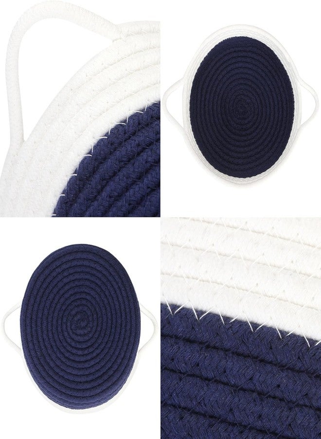 BRISHTl 2-Pack Cotton Rope Baskets, Woven Storage Basket, Fabric Tray, Bowl, Round Open Dish For Fruits, Jewelry, Keys, Sewing Kits (Dark Blue & White, Round/10 X 10 X 3") - Image 3