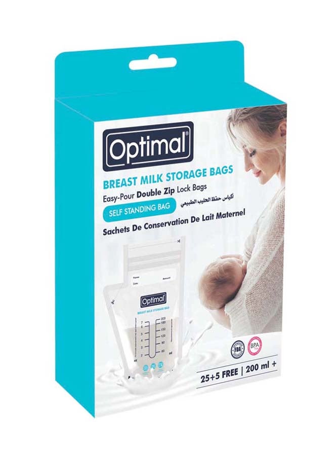 Optimal Pack Of 30 Breast Milk Storage Bags, 25 Pieces And 5 Free Double Zip - Image 2
