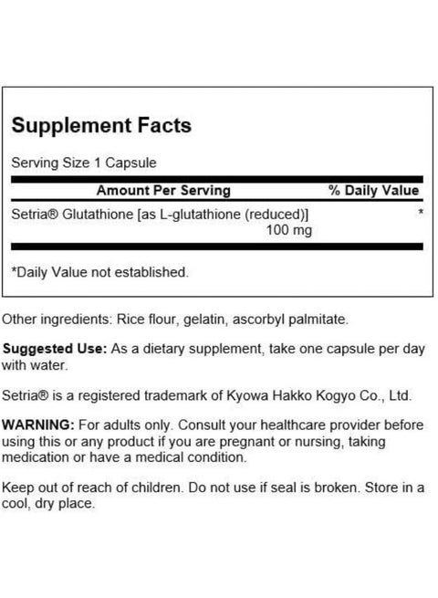 100 mg glutathione per day Glutathione, 100 Vegan Capsules