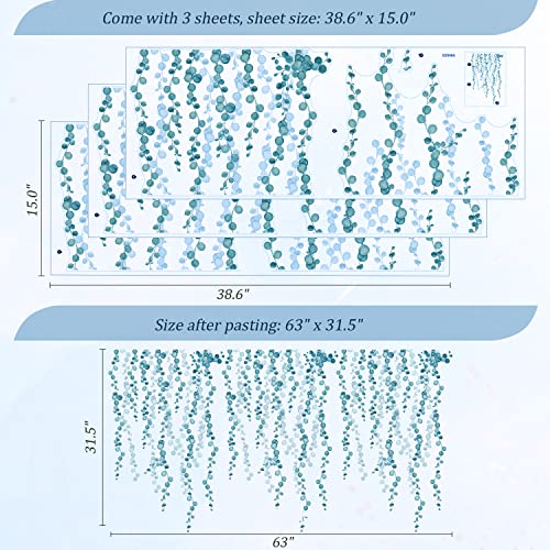 VePret Blue Hanging String of Pearls Succulents Vine Wall Decals Peel and Stick, Large Plants Leaf Vinyl Wall Stickers, Removable Home Decor Art for Bedroom Living Room Classroom Office - Image 2