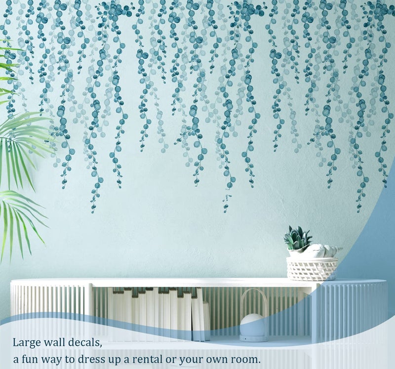 VePret Blue Hanging String of Pearls Succulents Vine Wall Decals Peel and Stick, Large Plants Leaf Vinyl Wall Stickers, Removable Home Decor Art for Bedroom Living Room Classroom Office - Image 5