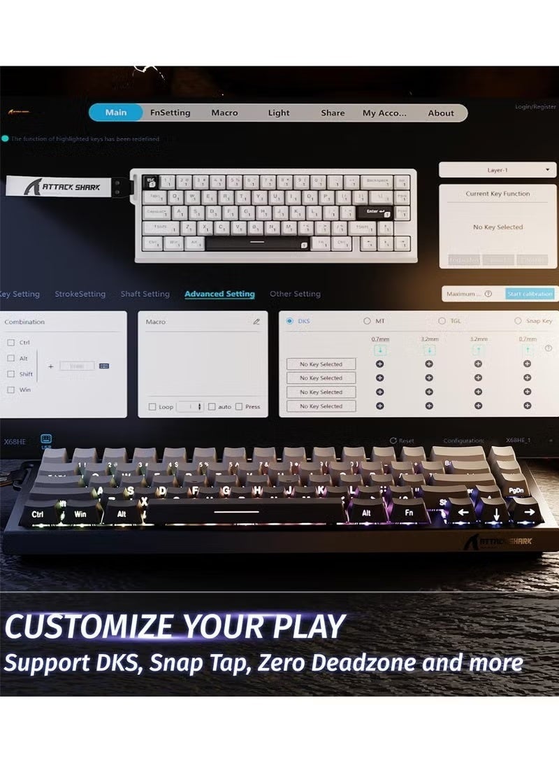 Attack Shark X68 HE Rapid Trigger Mechanical Gaming Keyboard 60% Wired TKL with Adjustable Actuation,Hall Effect Magnetic Switch,8KHz Polling Rate,RGB Backlit,Top Mount,Side Printed Keycap(Moonlight) - Image 5