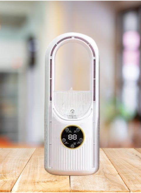 Bladeless Fan with Humidifier, LED Light, 6-Speed Settings, Circulating Air, DC Brushless Motor & Timer Function | White