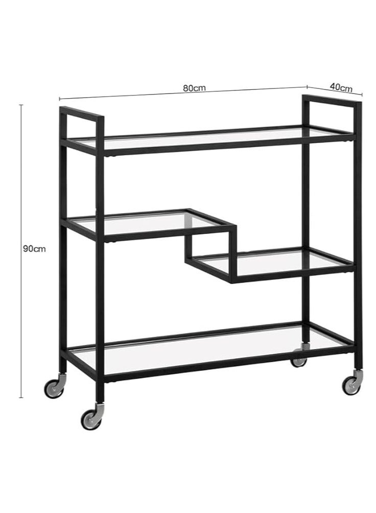 LINGWEI Metal Serving Cart with Glass Shelf Food Serving Trooly Black 80x90x40cm - Image 2