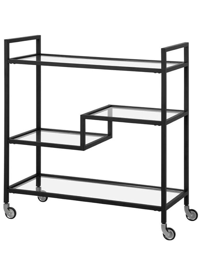 LINGWEI Metal Serving Cart with Glass Shelf Food Serving Trooly Black 80x90x40cm - Image 1