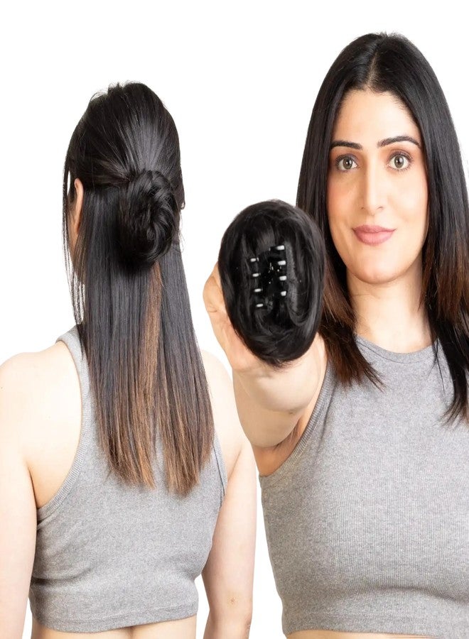 Capilus Clip In Hair Buns - Natural Human Hair Messy Juda Bun Hair Extension - Indian made Donut Scrunchies (Natural Black) - Image 1