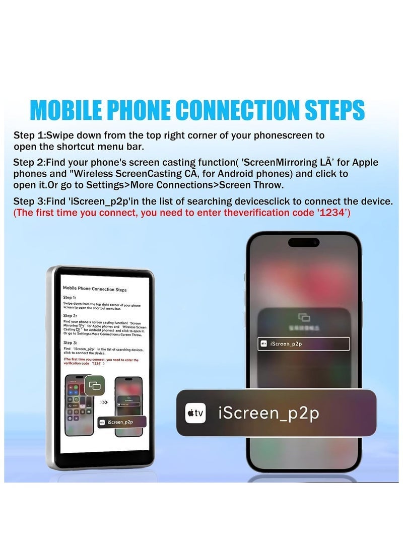 Magnetic Phone Vlog Selfie Monitor Screen with Real-Time Mirroring | Portable Wireless Casting Device for Live Streaming, Content Creators & Vloggers | Phone-to-Phone Display Mirror for iOS & Android | No App Needed | Easy Setup | Lightweight Design