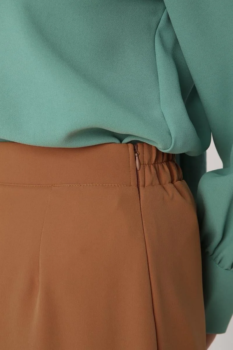 Allday Mustard-Elastic Waist Pencil Skirt