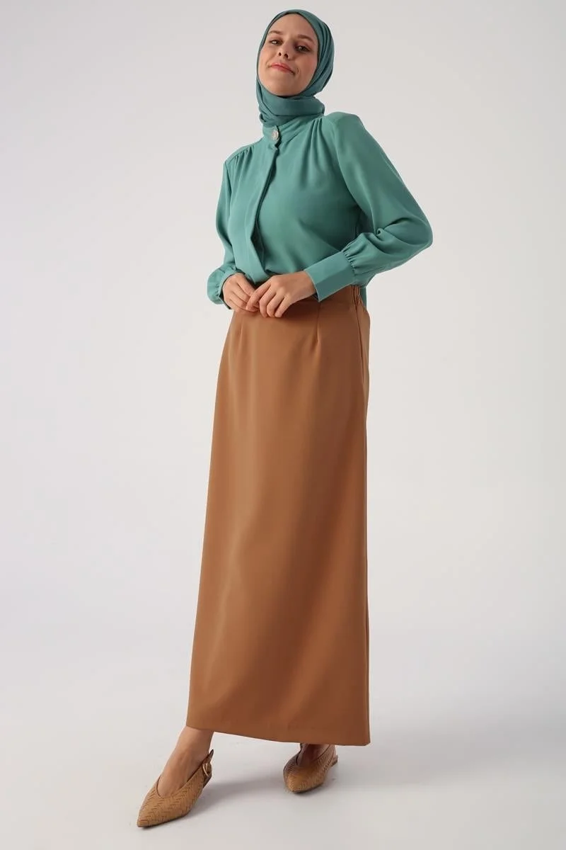 Allday Mustard-Elastic Waist Pencil Skirt