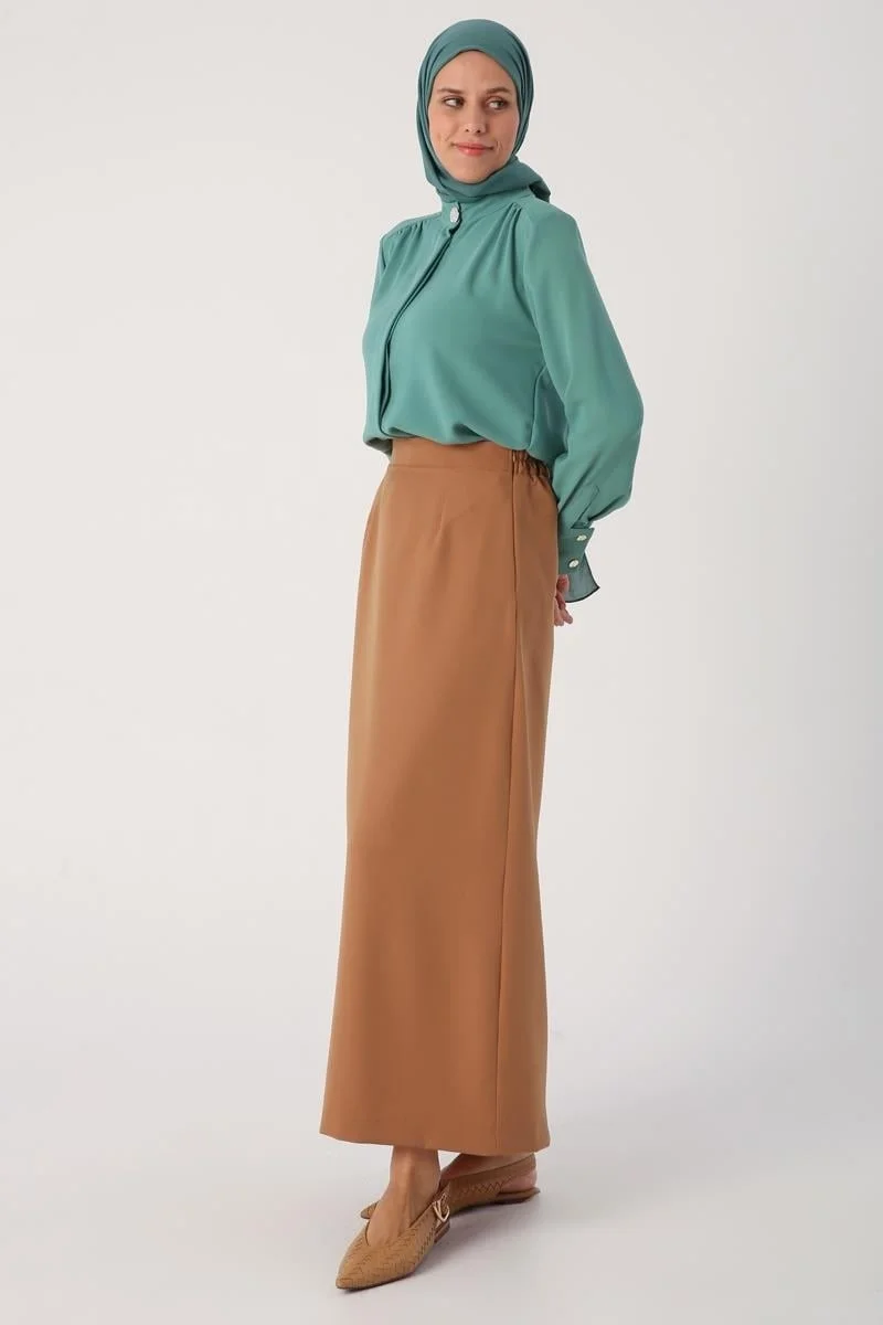 Allday Mustard-Elastic Waist Pencil Skirt