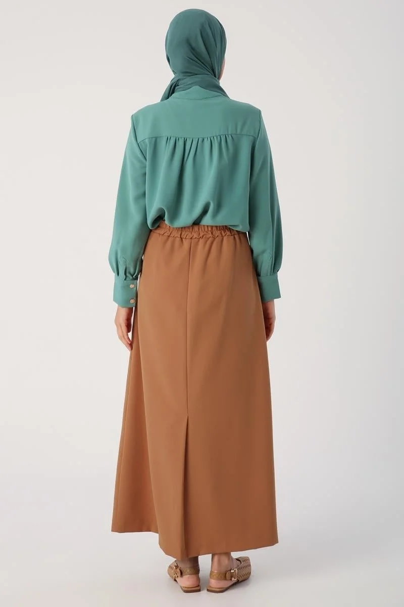 Allday Mustard-Elastic Waist Pencil Skirt