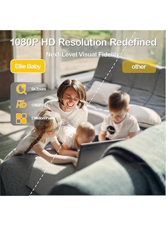 Ellie Baby Monitor No WiFi, Baby Monitor with Camera and Audio, 5" IPS 1080P with Wall Mount, 6000mAh Battery, 1000ft Range, Smart Monitoring 24hrs Playback, AI Cry Detection & Sleep Tracking - Image 4