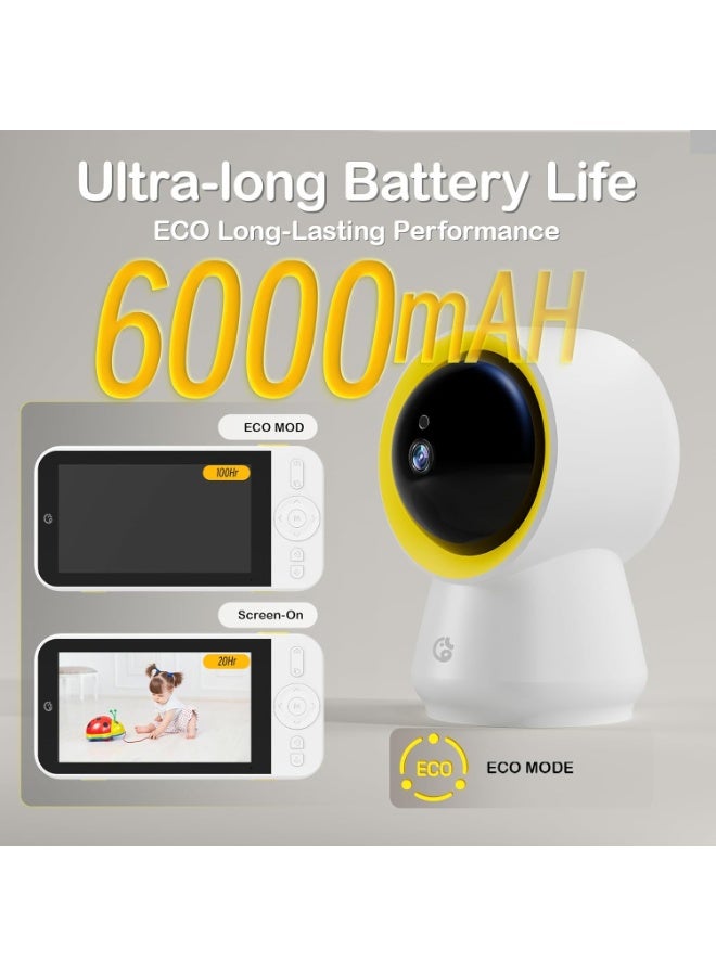 Ellie Baby Monitor No WiFi, Baby Monitor with Camera and Audio, 5" IPS 1080P with Wall Mount, 6000mAh Battery, 1000ft Range, Smart Monitoring 24hrs Playback, AI Cry Detection & Sleep Tracking - Image 5