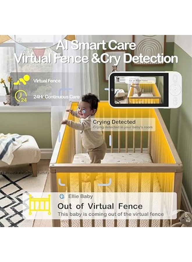 Ellie Baby Monitor No WiFi, Baby Monitor with Camera and Audio, 5" IPS 1080P with Wall Mount, 6000mAh Battery, 1000ft Range, Smart Monitoring 24hrs Playback, AI Cry Detection & Sleep Tracking - Image 3