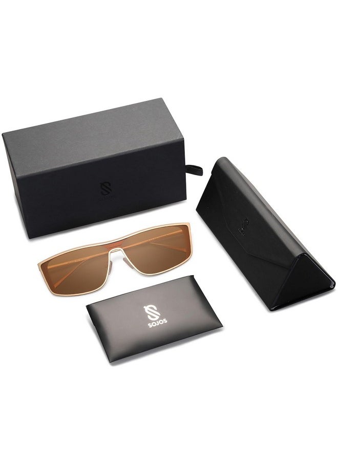 Sojos Trendy Y2K Polarized Sunglasses For Women Men Metal Frame Uv400 Designer Shades Sj1228, Gold/Brown  - Image 5