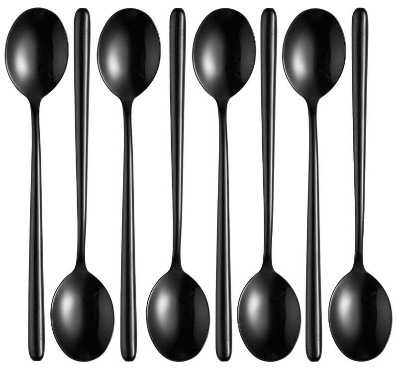 Ouliget Steel Black Soup Spoon  Long Handled Great Circle Spoons Korean Long Handle Soup Spoon 8 Pieces 8.7X1.6 Inches. - Image 1
