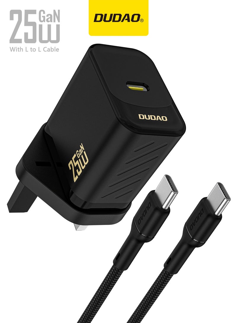 دوداو شاحن PD 25W GaN فائق السرعة مع كابل USB C، شاحن حائط USB C سريع الشحن، محول طاقة مع حماية أمان من 9 طبقات، تحكم في درجة الحرارة المنخفضة والسخونة الزائدة، الهواتف، أجهزة iPad، أجهزة الكمبيوتر المحمولة، والمزيد - Image 1
