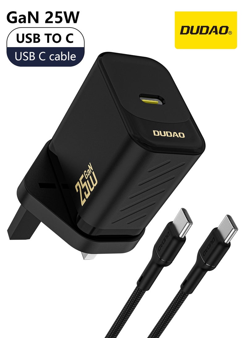 دوداو شاحن PD 25W GaN فائق السرعة مع كابل USB C، شاحن حائط USB C سريع الشحن، محول طاقة مع حماية أمان من 9 طبقات، تحكم في درجة الحرارة المنخفضة والسخونة الزائدة، الهواتف، أجهزة iPad، أجهزة الكمبيوتر المحمولة، والمزيد - Image 1