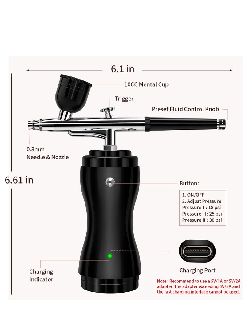 Airbrush Kit with Compressor, Portable Cordless Air Brush Gun Set for Painting 30PSI Gravity Feed Dual Action Mini Handheld Airbrush w/ 0.3mm Tip for Model, Nail, Cake Decorating, Rechargeable - Image 2