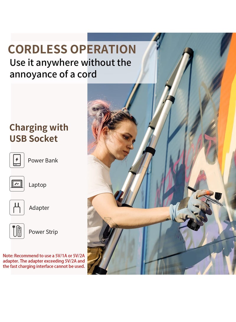 Airbrush Kit with Compressor, Portable Cordless Air Brush Gun Set for Painting 30PSI Gravity Feed Dual Action Mini Handheld Airbrush w/ 0.3mm Tip for Model, Nail, Cake Decorating, Rechargeable - Image 4