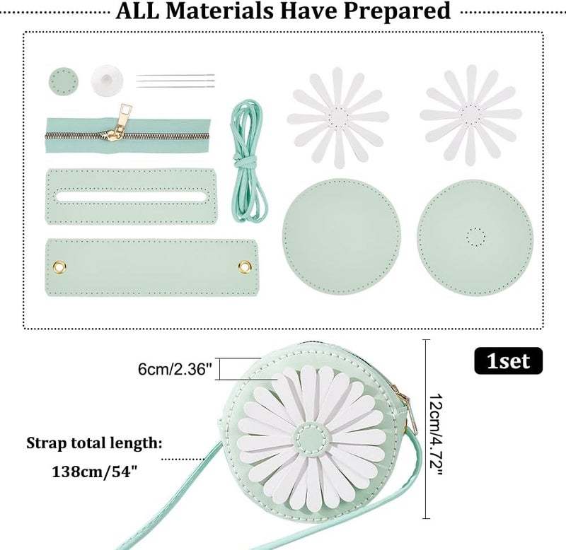 klarako DIY Purse Sewing Kit, DIY Crafts Lovely Shoulder Bag Sewing Materials Cute Flower Sewing Pattern Sewing Round Bag Kit for Handmade Purse Making Accessories Birthday Gift, Green - Image 2