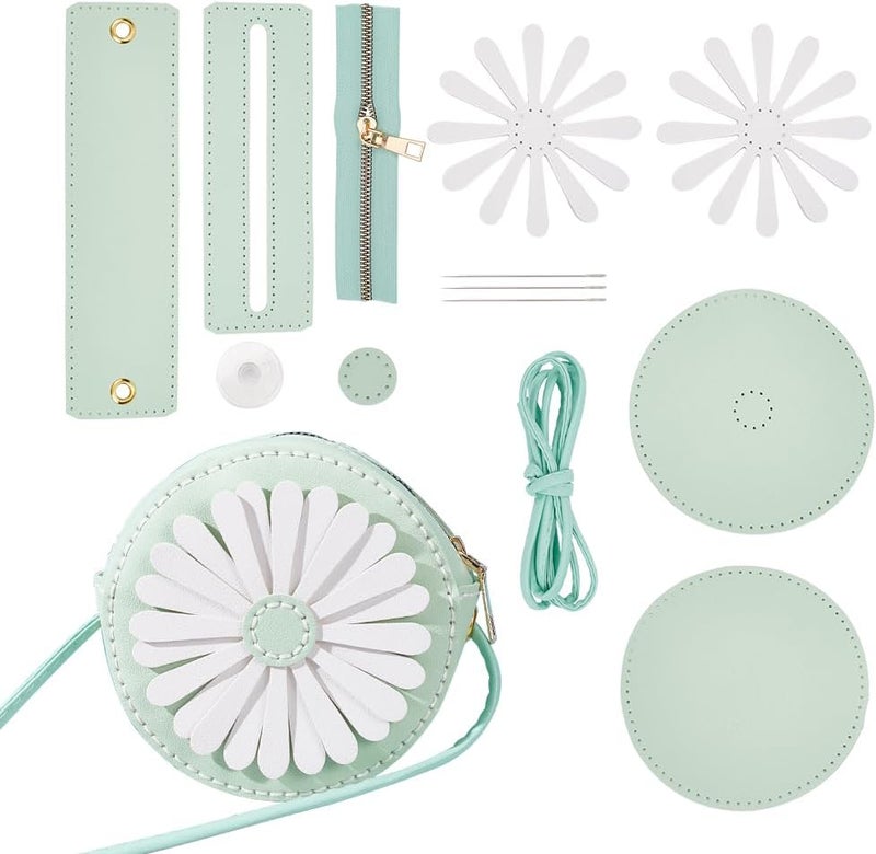 klarako DIY Purse Sewing Kit, DIY Crafts Lovely Shoulder Bag Sewing Materials Cute Flower Sewing Pattern Sewing Round Bag Kit for Handmade Purse Making Accessories Birthday Gift, Green - Image 1