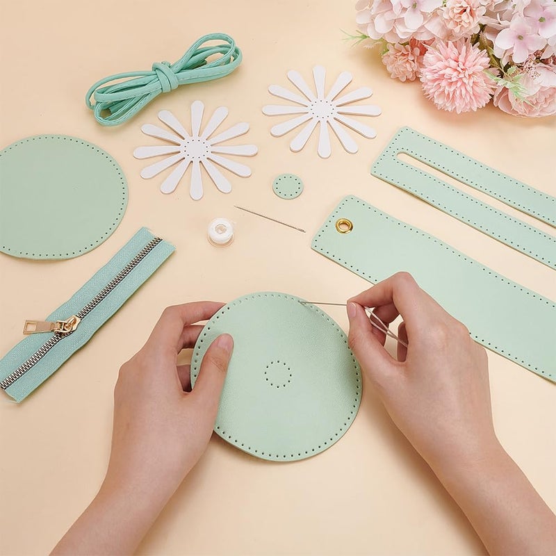klarako DIY Purse Sewing Kit, DIY Crafts Lovely Shoulder Bag Sewing Materials Cute Flower Sewing Pattern Sewing Round Bag Kit for Handmade Purse Making Accessories Birthday Gift, Green - Image 3