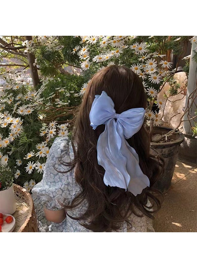 3-Piece Gauze Cute and Beautiful Bow Hair Accessories for Women Girls (Blue + Pink + Apricot) - Image 2