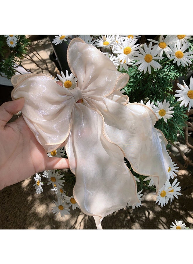 3-Piece Gauze Cute and Beautiful Bow Hair Accessories for Women Girls (Blue + Pink + Apricot) - Image 3