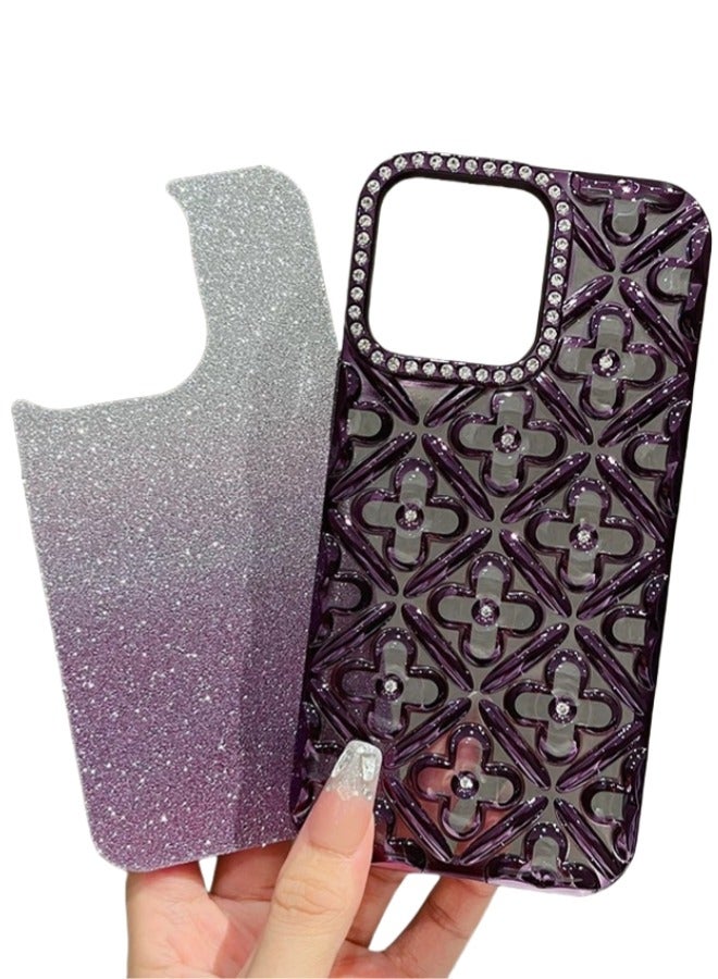 جراب iPhone 13 Pro عصري: غطاء معدني متدرج لامع مع زهرة البرسيم المحظوظة ذات الأربع أوراق | مقاوم للصدمات - Image 2