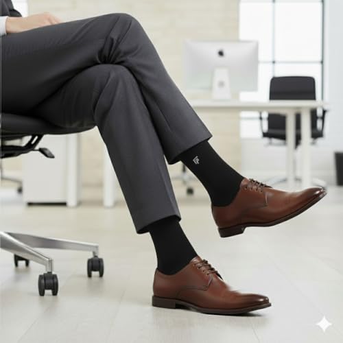 FOOTPRINTS Bamboo Formal Socks for Men | Anti Odour & Breathable | Anti-Bacterial | Softer than Cotton Socks | Free Size | | Pack of 5 | 2 Black, 1 Grey, 2 Navy - Image 4