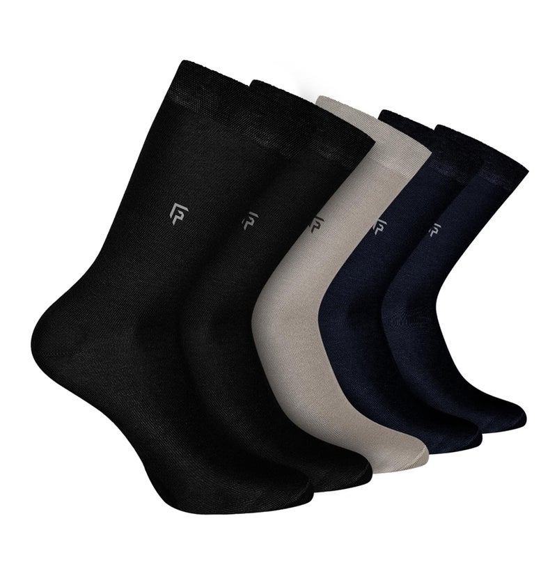 FOOTPRINTS Bamboo Formal Socks for Men | Anti Odour & Breathable | Anti-Bacterial | Softer than Cotton Socks | Free Size | | Pack of 5 | 2 Black, 1 Grey, 2 Navy - Image 1