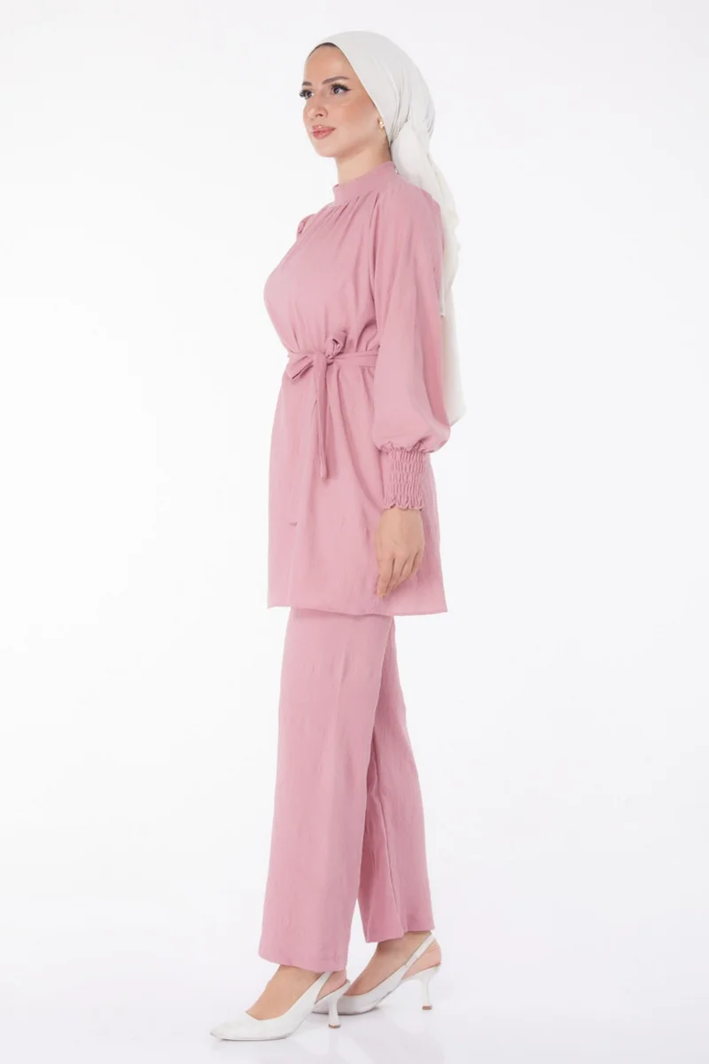 Tofisa Plain Judge Collar Women's Pink Tunic + Trousers - 13019