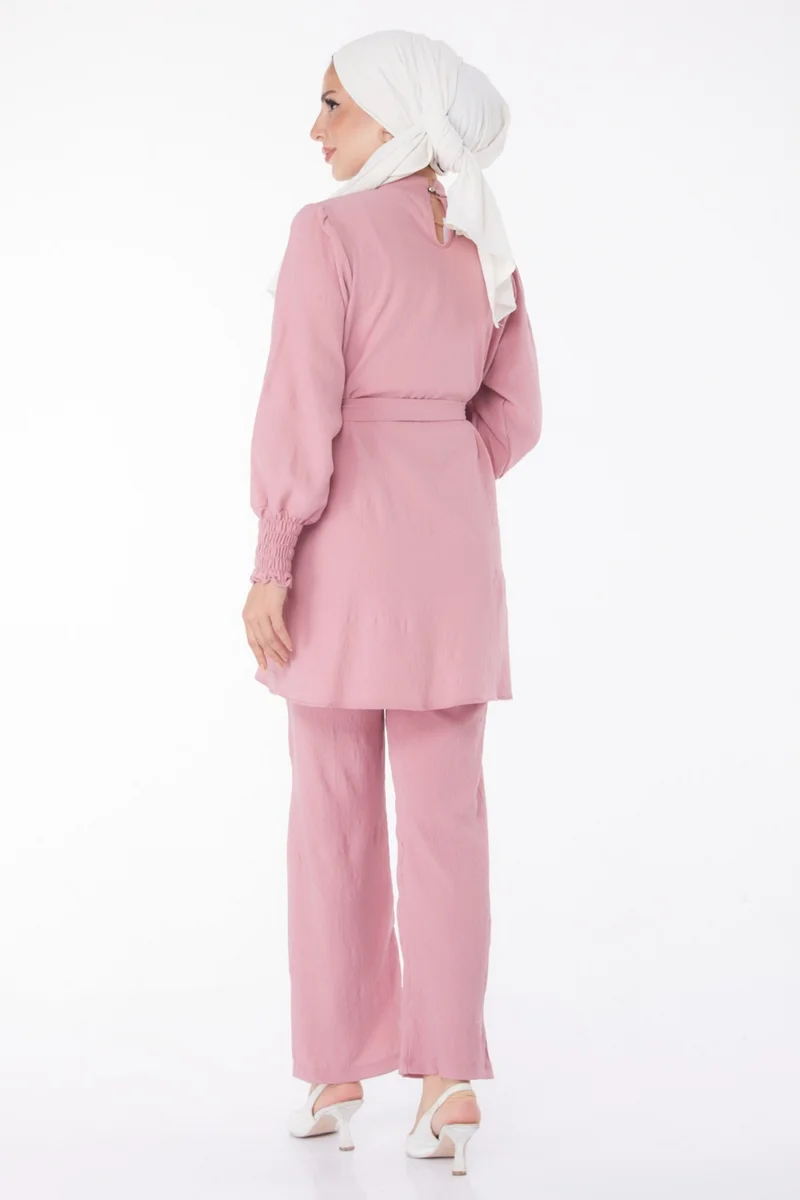 Tofisa Plain Judge Collar Women's Pink Tunic + Trousers - 13019