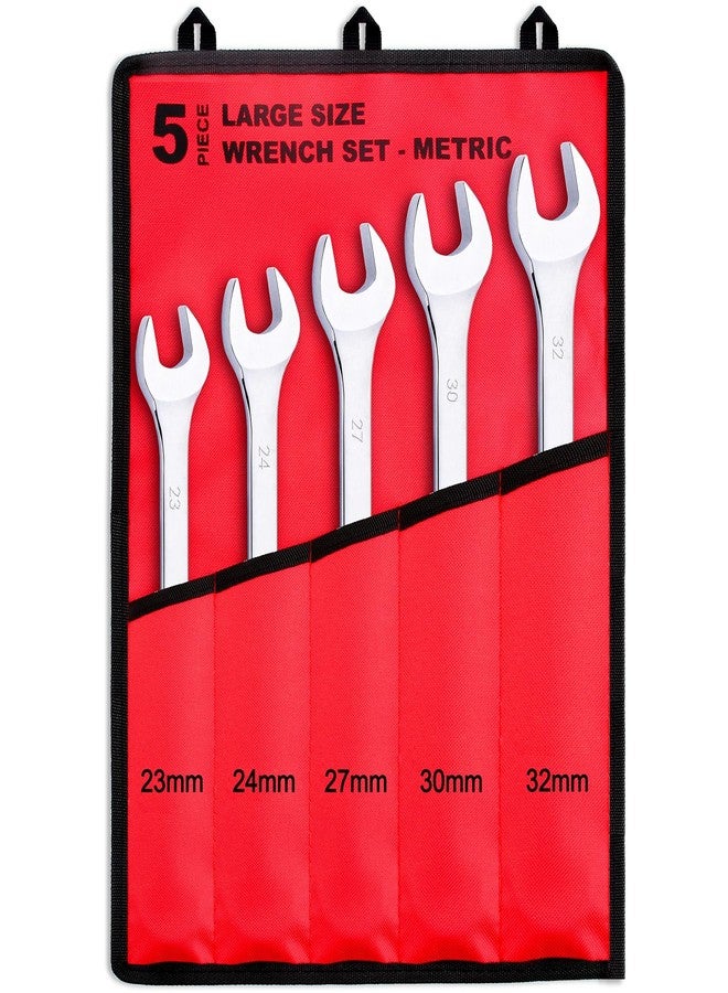 EFFICERE 5-Piece Metric Large Size Add-on Combination Wrench Set, 23mm, 24mm, 27mm, 30mm, 32mm | Chrome Vanadium Steel, Long Pattern, 12-Point | Great for Auto, Truck, Tractor and Machinery Repairs